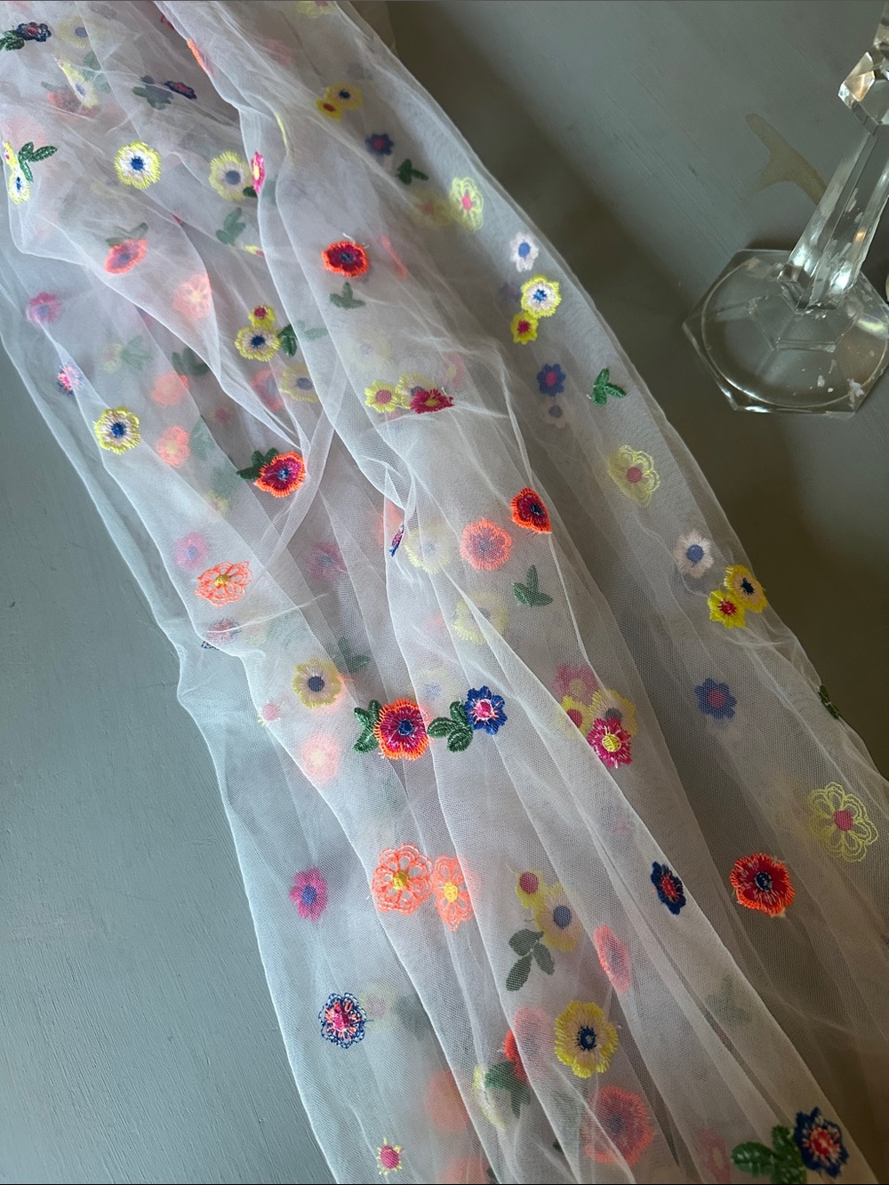 Set of 2 Runners/Sheers ~Embroidered  multicolor Floral  -